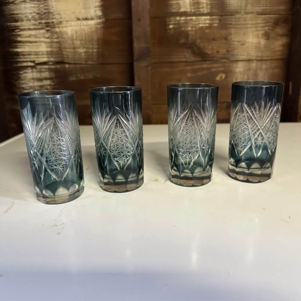 Set of 4 Vintage Russian Cut Crystal Glasses